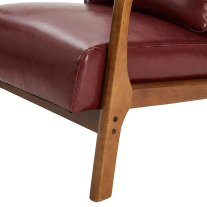 Glitzhome 30.75H Mid-Century Modern PU Leather Armchair Accent Chair with Pillow - 25.75W x 33.75D x 30.75H