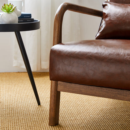 Glitzhome 30.75H Mid-Century Modern PU Leather Armchair Accent Chair with Pillow - 25.75W x 33.75D x 30.75H