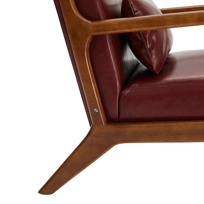 Glitzhome 30.75H Mid-Century Modern PU Leather Armchair Accent Chair with Pillow - 25.75W x 33.75D x 30.75H