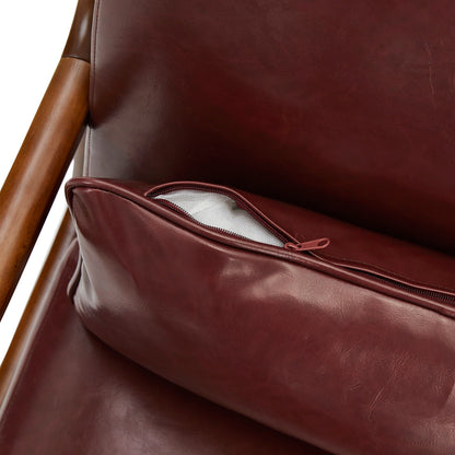 Glitzhome 30.75H Mid-Century Modern PU Leather Armchair Accent Chair with Pillow - 25.75W x 33.75D x 30.75H