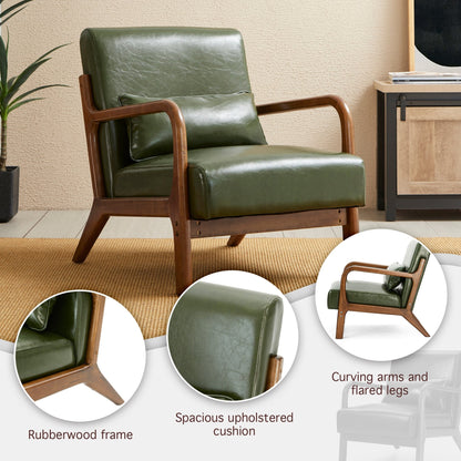 Glitzhome 30.75H Mid-Century Modern PU Leather Armchair Accent Chair with Pillow - 25.75W x 33.75D x 30.75H