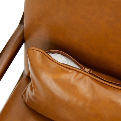 Glitzhome 30.75H Mid-Century Modern PU Leather Armchair Accent Chair with Pillow - 25.75W x 33.75D x 30.75H