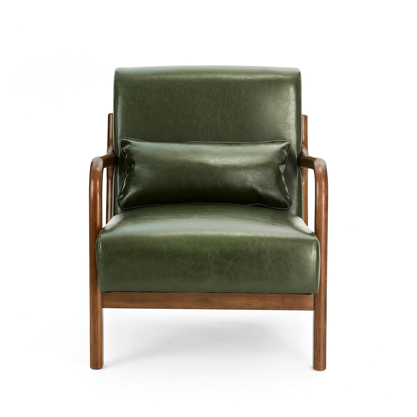 Glitzhome 30.75H Mid-Century Modern PU Leather Armchair Accent Chair with Pillow - 25.75W x 33.75D x 30.75H