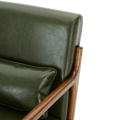 Glitzhome 30.75H Mid-Century Modern PU Leather Armchair Accent Chair with Pillow - 25.75W x 33.75D x 30.75H