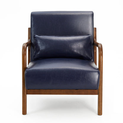 Glitzhome 30.75H Mid-Century Modern PU Leather Armchair Accent Chair with Pillow - 25.75W x 33.75D x 30.75H