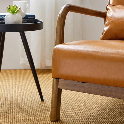 Glitzhome 30.75H Mid-Century Modern PU Leather Armchair Accent Chair with Pillow - 25.75W x 33.75D x 30.75H