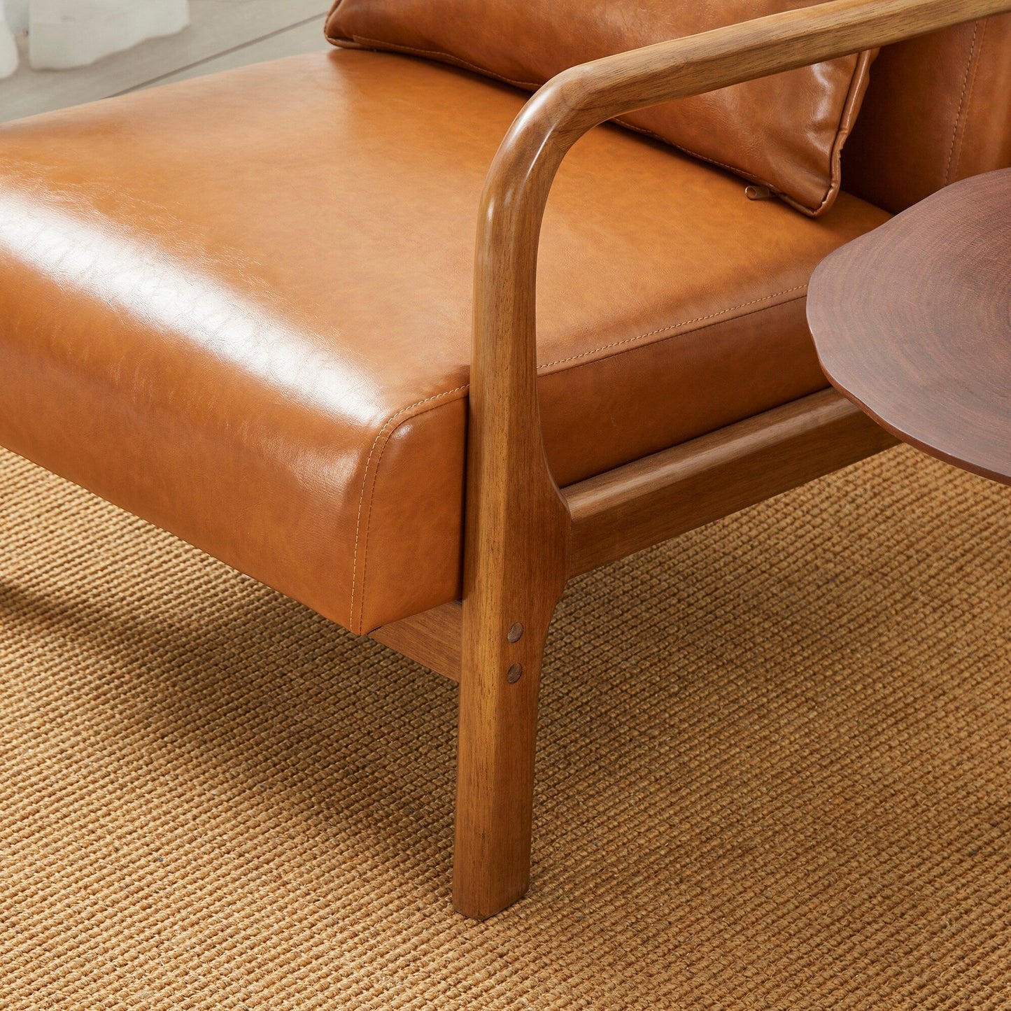 Glitzhome 30.75H Mid-Century Modern PU Leather Armchair Accent Chair with Pillow - 25.75W x 33.75D x 30.75H