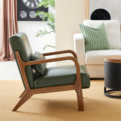 Glitzhome 30.75H Mid-Century Modern PU Leather Armchair Accent Chair with Pillow - 25.75W x 33.75D x 30.75H