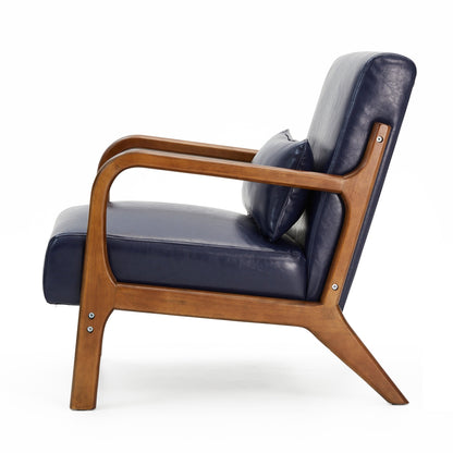 Glitzhome 30.75H Mid-Century Modern PU Leather Armchair Accent Chair with Pillow - 25.75W x 33.75D x 30.75H