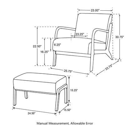 Glitzhome 30.75H Mid-Century Modern PU Leather Armchair Accent Chair with Pillow - 25.75W x 33.75D x 30.75H