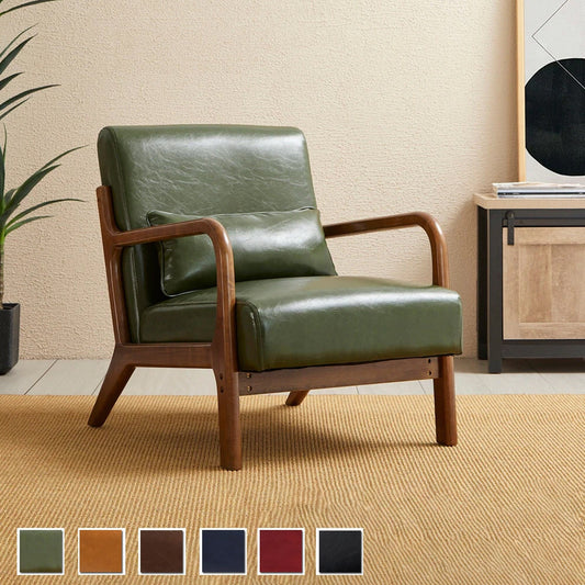 Glitzhome 30.75H Mid-Century Modern PU Leather Armchair Accent Chair with Pillow - 25.75W x 33.75D x 30.75H