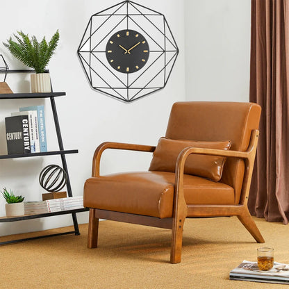 Glitzhome 30.75H Mid-Century Modern PU Leather Armchair Accent Chair with Pillow - 25.75W x 33.75D x 30.75H
