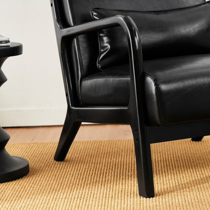 Glitzhome 30.75H Mid-Century Modern PU Leather Armchair Accent Chair with Pillow - 25.75W x 33.75D x 30.75H
