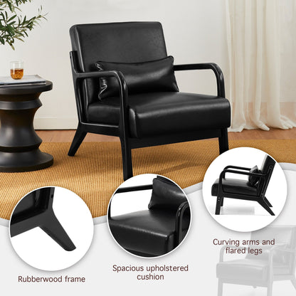 Glitzhome 30.75H Mid-Century Modern PU Leather Armchair Accent Chair with Pillow - 25.75W x 33.75D x 30.75H