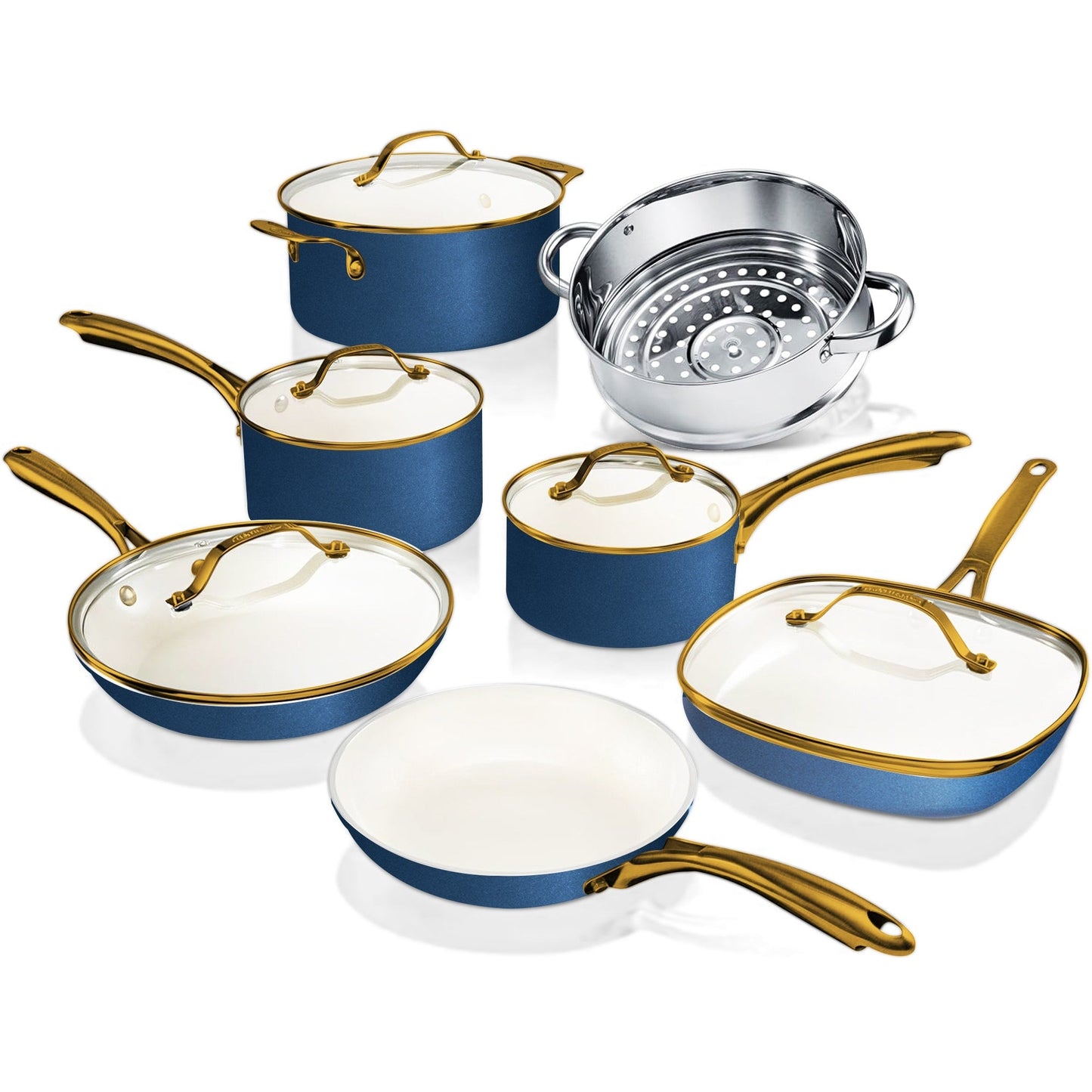 Gotham Steel Cream/Navy 12 pc Nonstick Cookware Set
