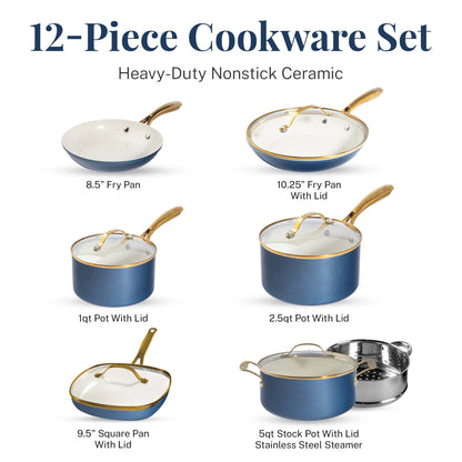 Gotham Steel Cream/Navy 12 pc Nonstick Cookware Set