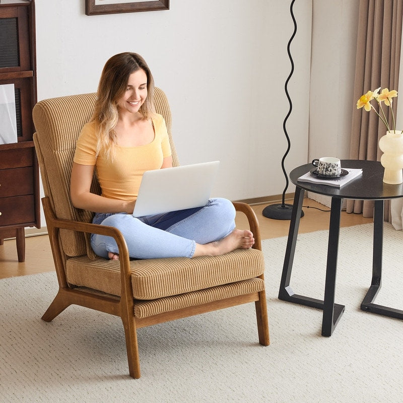 High Back Solid Wood Armrest Backrest Leisure Chair Accent Chair