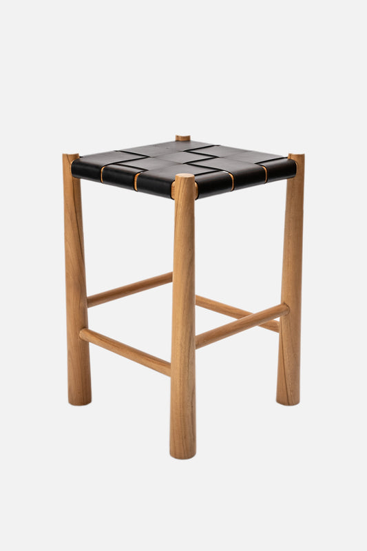 Tara Teak and Leather Backless Counter Stool