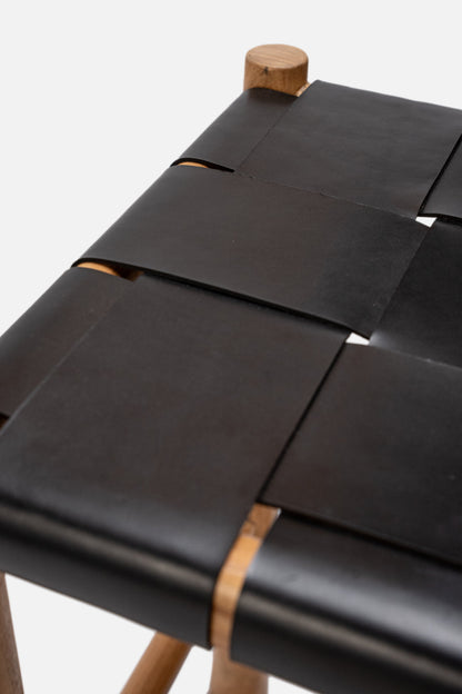 Tara Teak and Leather Backless Counter Stool