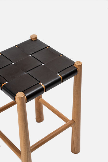 Tara Teak and Leather Backless Counter Stool