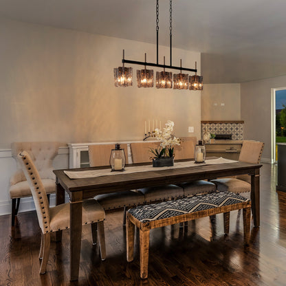 Kasy Modern 5-Light Linear Chandelier Textured Glass Kitchen Island Light Unique Design