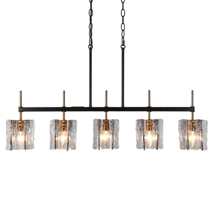 Kasy Modern 5-Light Linear Chandelier Textured Glass Kitchen Island Light Unique Design