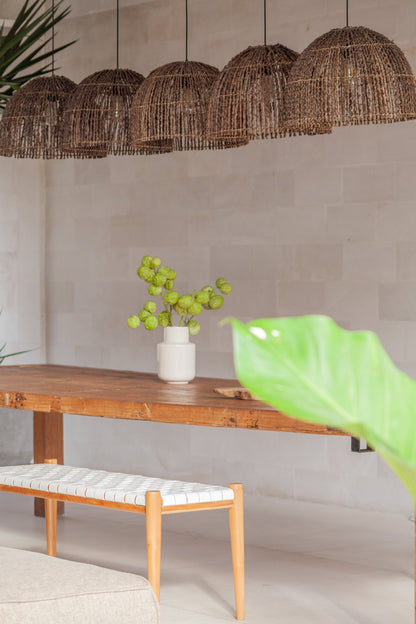 Kila Teak and Woven Leather Bench