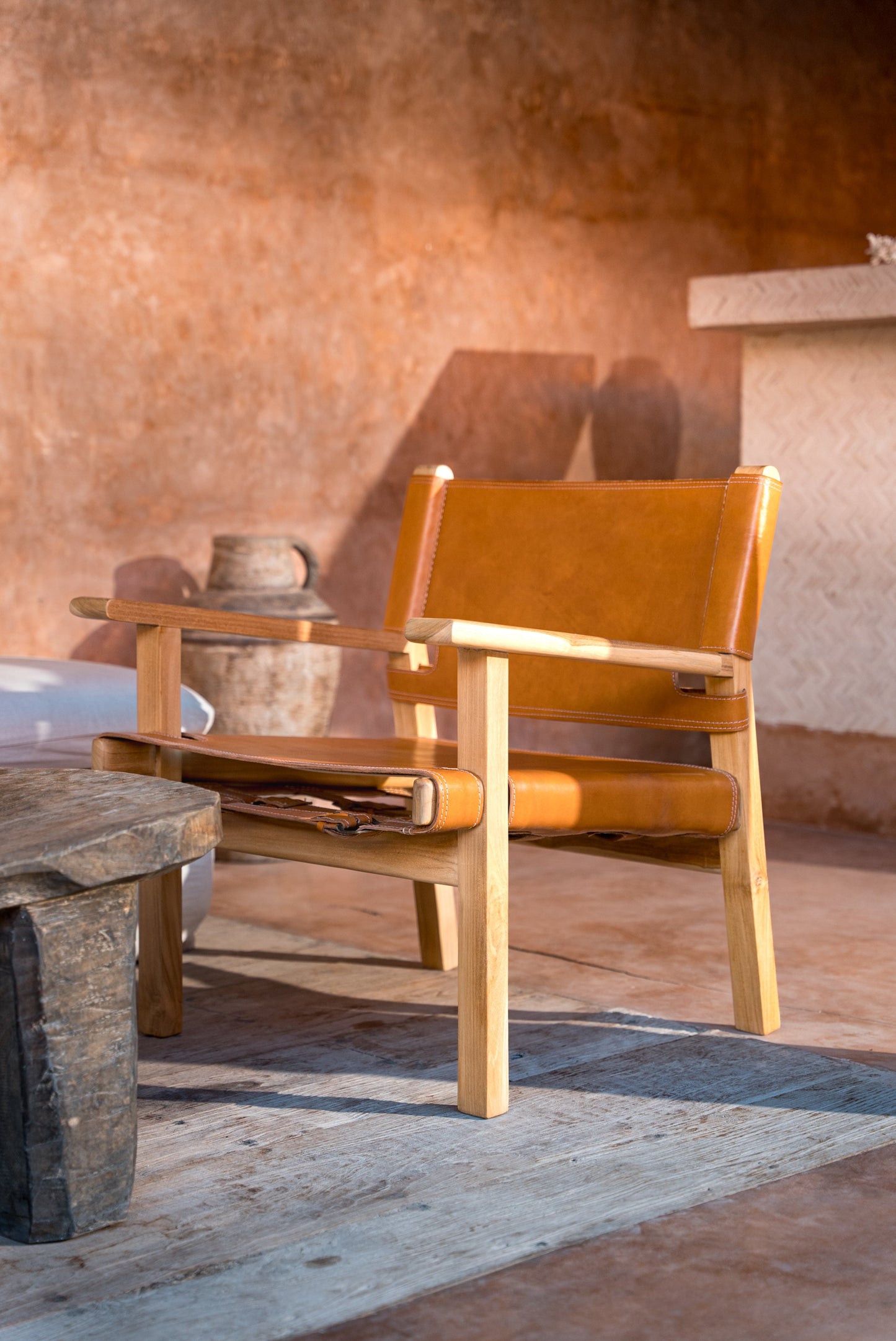 Larisa Teak and Leather Lounge Chair