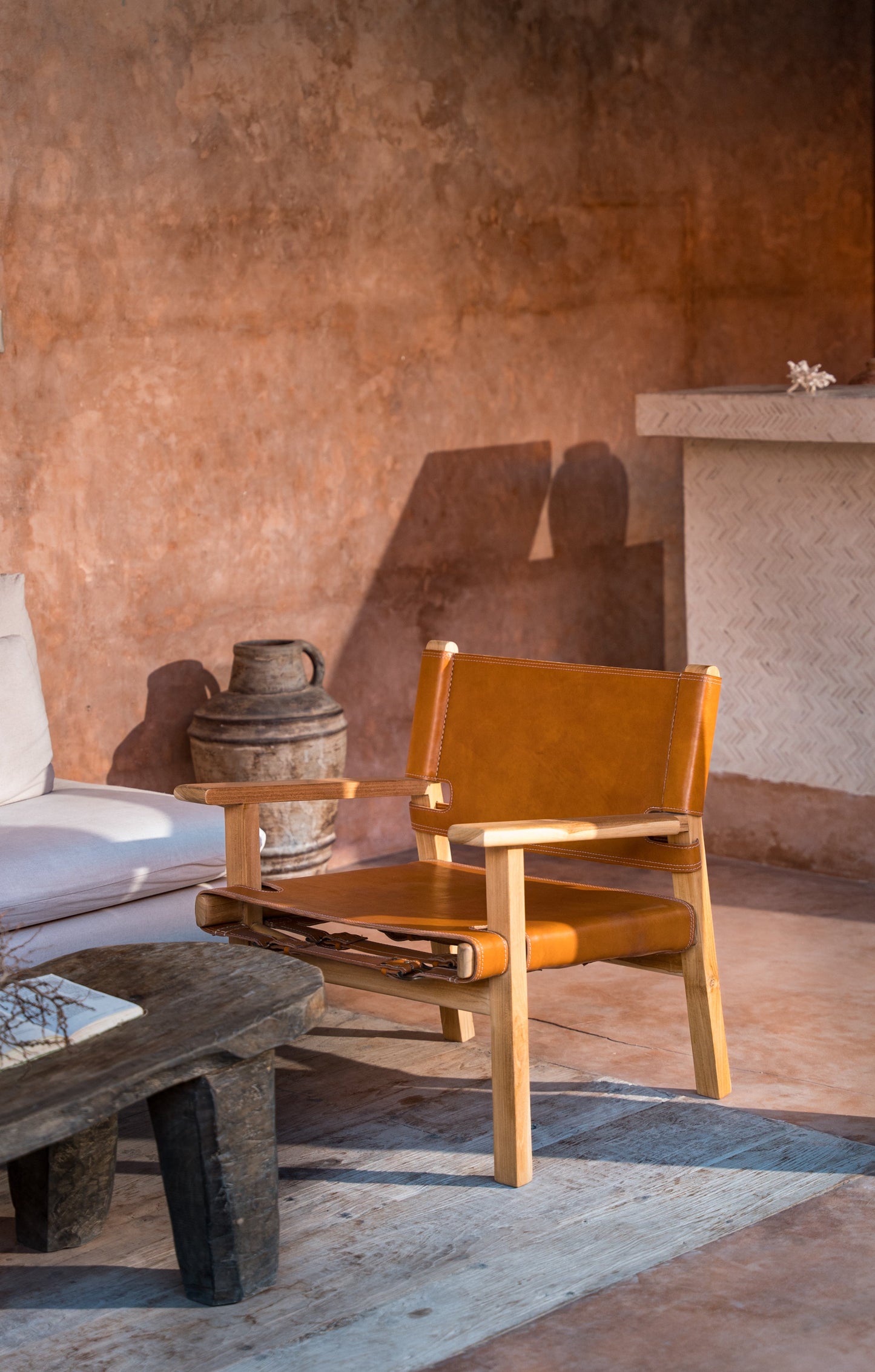 Larisa Teak and Leather Lounge Chair