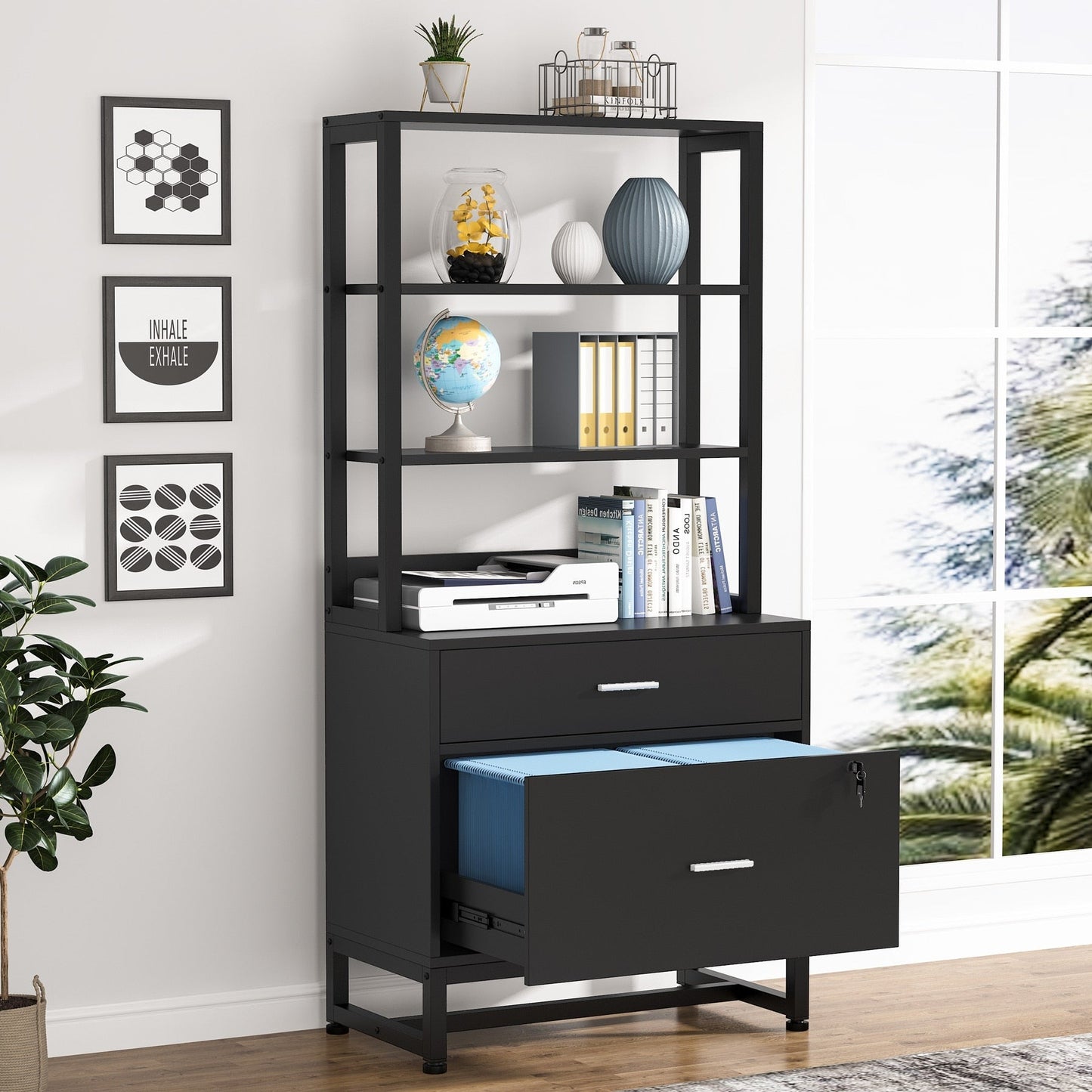 File Cabinet with 2 Drawer, Modern Filing Cabinet Printer Stand with Lock