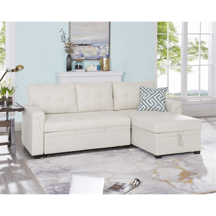 Convertible Reversible Sectional Sofa with Pull-Out Sleeper Bed, Hidden Storage Chaise, and Durable Legs
