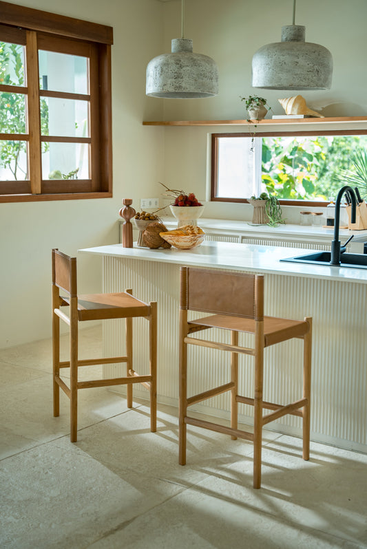 Luna Teak and Leather Counter Stool