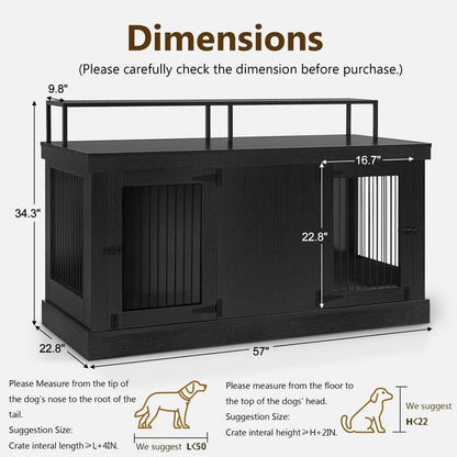 Mcombo Large Dog Crate Furniture TV Stand,Wooden Dog Kennel with Double Doors 1861