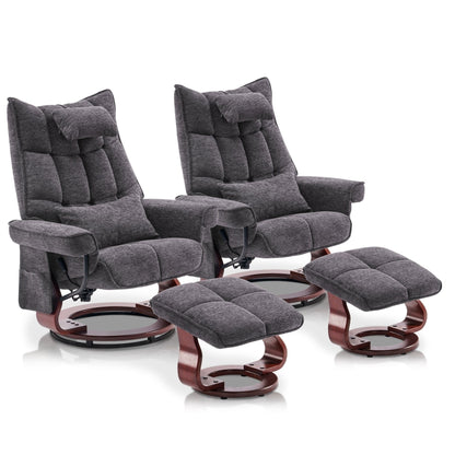 MCombo Set of 2 Swivel Recliner with Ottoman and Neck Pillow,Chenille Fabric