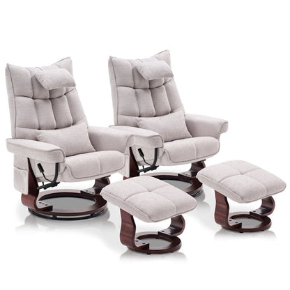 MCombo Set of 2 Swivel Recliner with Ottoman and Neck Pillow,Chenille Fabric