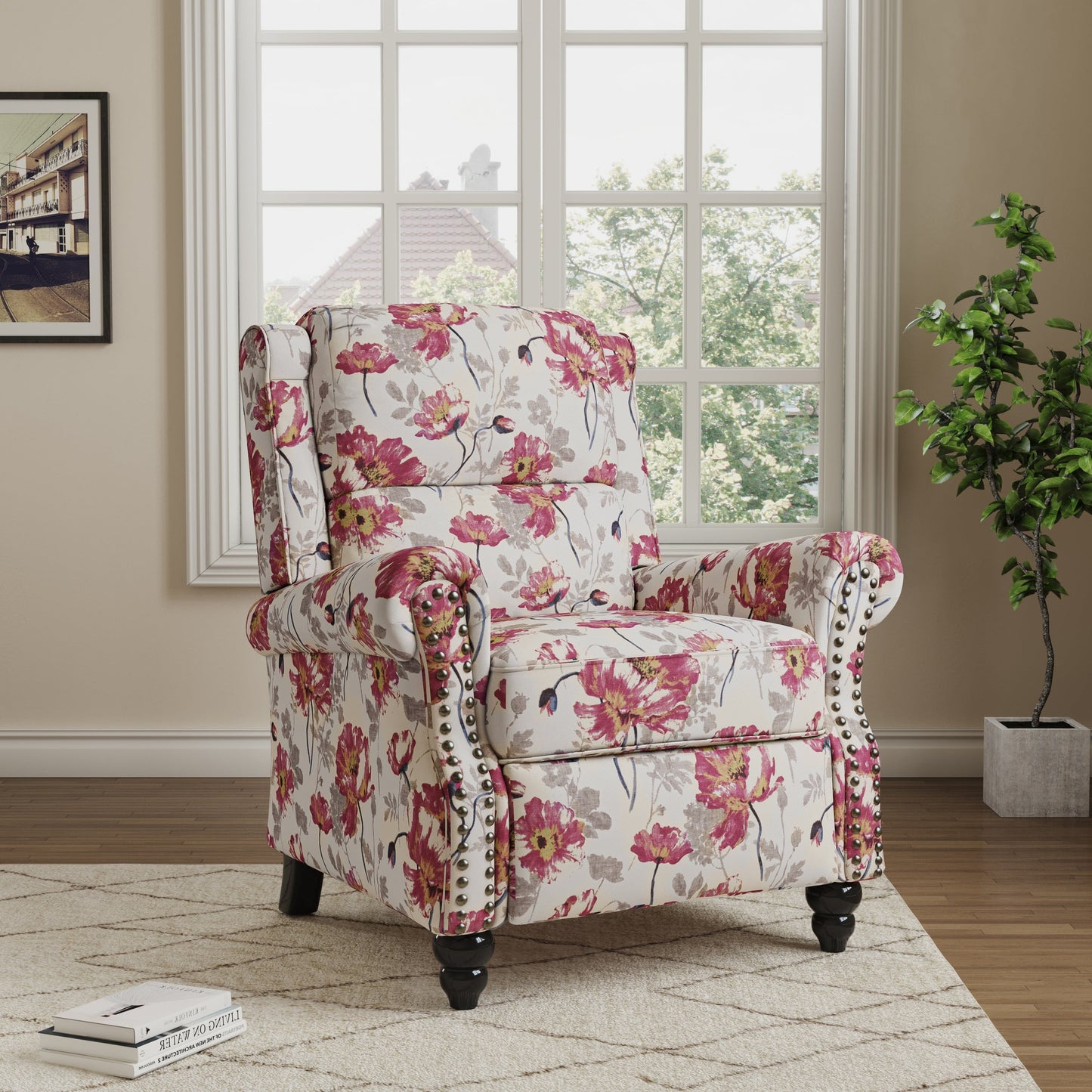 Manual Pushback Recliner Chairs with Nailhead Trim