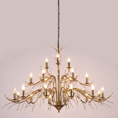 Farmhouse Retro Tree Branch Crystal Chandelier Candle-Style Pendant Light