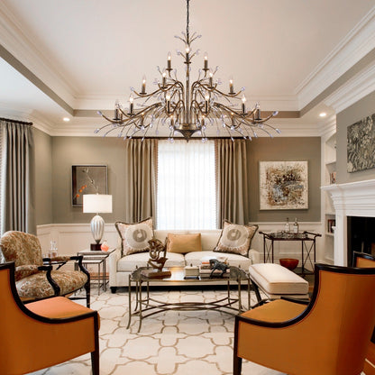 Farmhouse Retro Tree Branch Crystal Chandelier Candle-Style Pendant Light