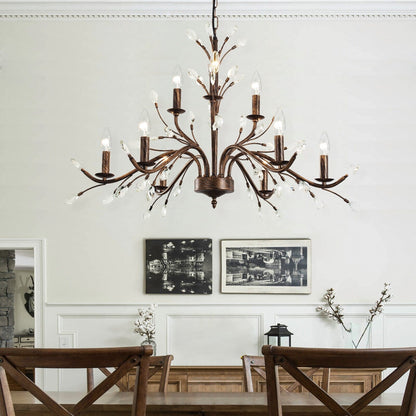 Farmhouse Retro Tree Branch Crystal Chandelier Candle-Style Pendant Light