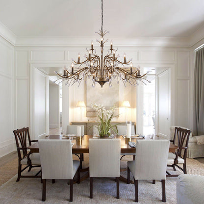 Farmhouse Retro Tree Branch Crystal Chandelier Candle-Style Pendant Light