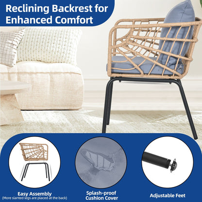 Moasis 3 Pieces Outdoor Wicker Furniture Patio Bistro Set with 2 Chairs and Coffee Table