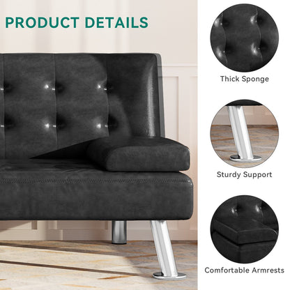 Moasis Faux Leather Futon Sofa Bed Modern Folding Futon Set - 64 L x 30 W x 26 H