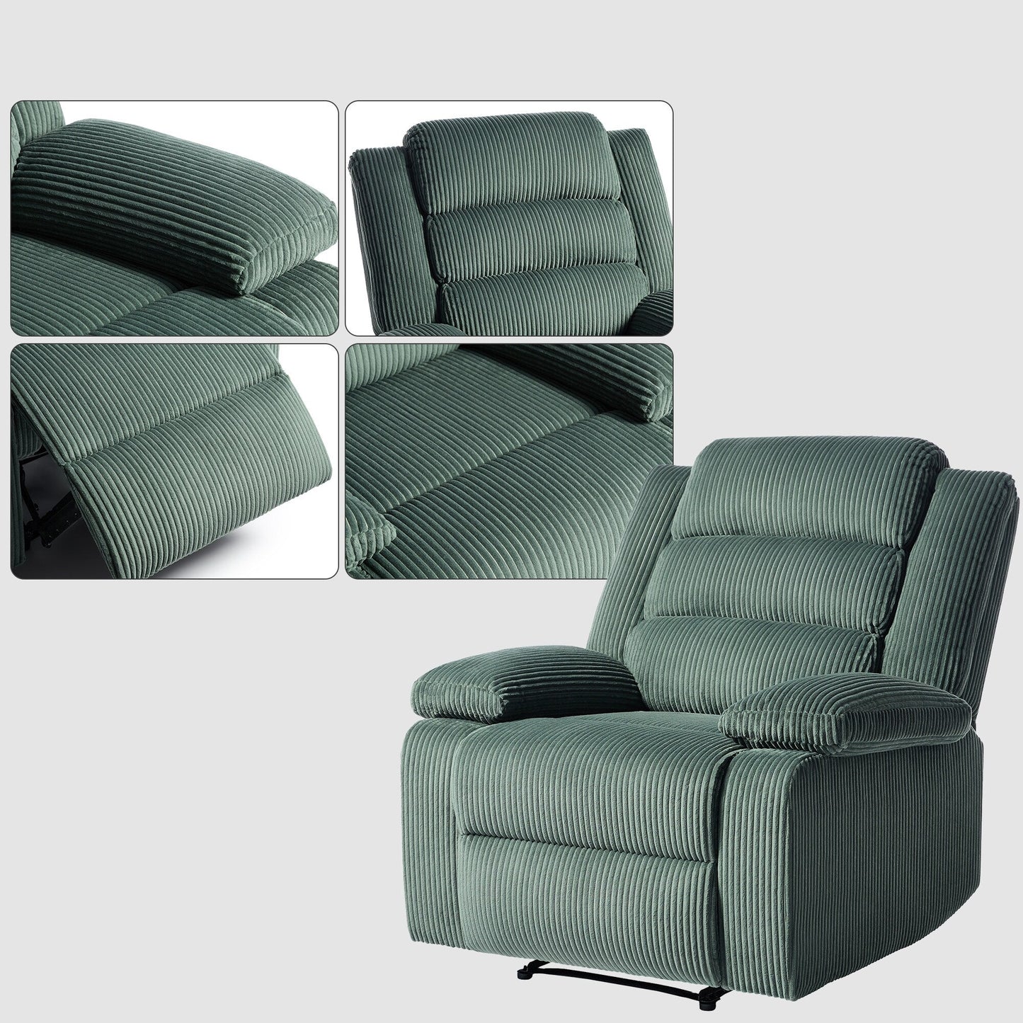 Modern Corduroy Manual Recliner Chair, Lounger Adjustable Recliners with Wide Armrest