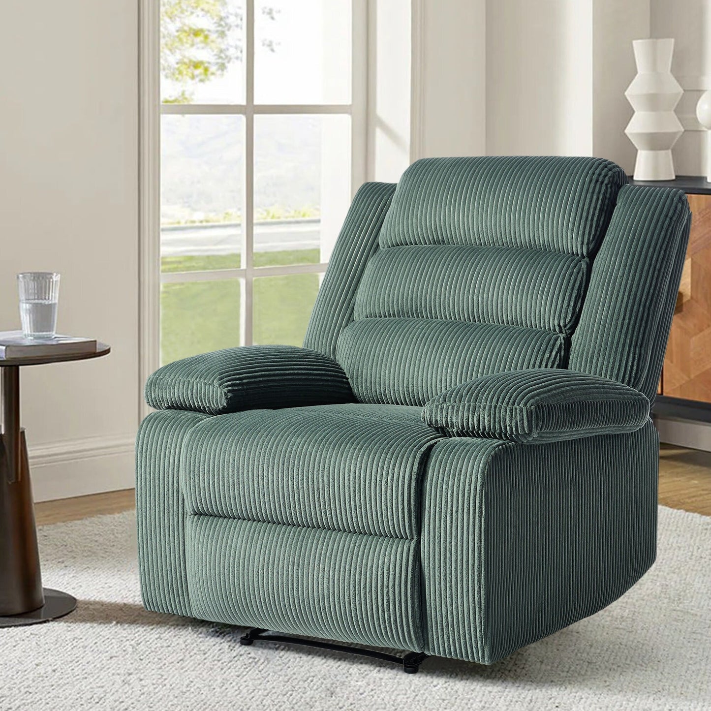 Modern Corduroy Manual Recliner Chair, Lounger Adjustable Recliners with Wide Armrest