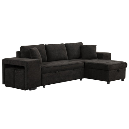 Modern L-Shaped Pull-Out Sectional Sofa Bed with Reversible Chaise, Storage and 2 Stools for Living Room Apartment