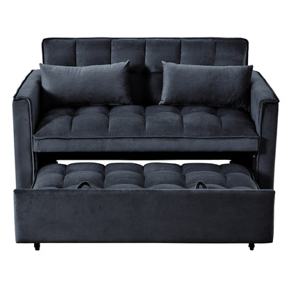 Modern Pull-Out Couch Bed, 3-in-1 Sleeper Sofa with Adjustable Backrest, Velvet Loveseat, Pillows & Side Pockets