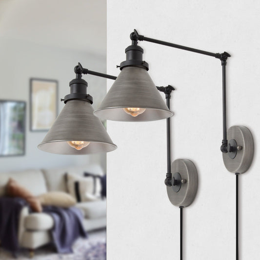 Set of 2 Modern Adjustable Swing Arm Lights Plug-in Hardwire Wall Sconces