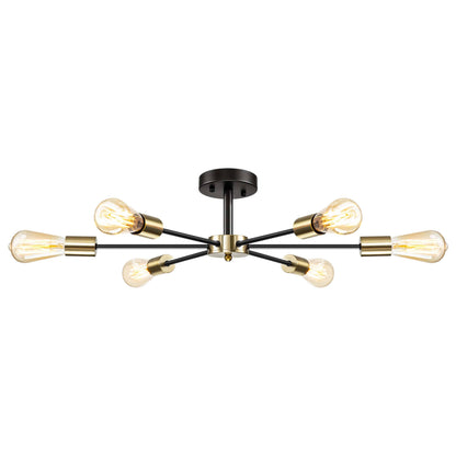 Black/ Gold Sputnik Semi Flush Mount Lamp Close to Ceiling Light Fixture for Living Room/ Kitchen/ Office/ Bedroom/ Foyer