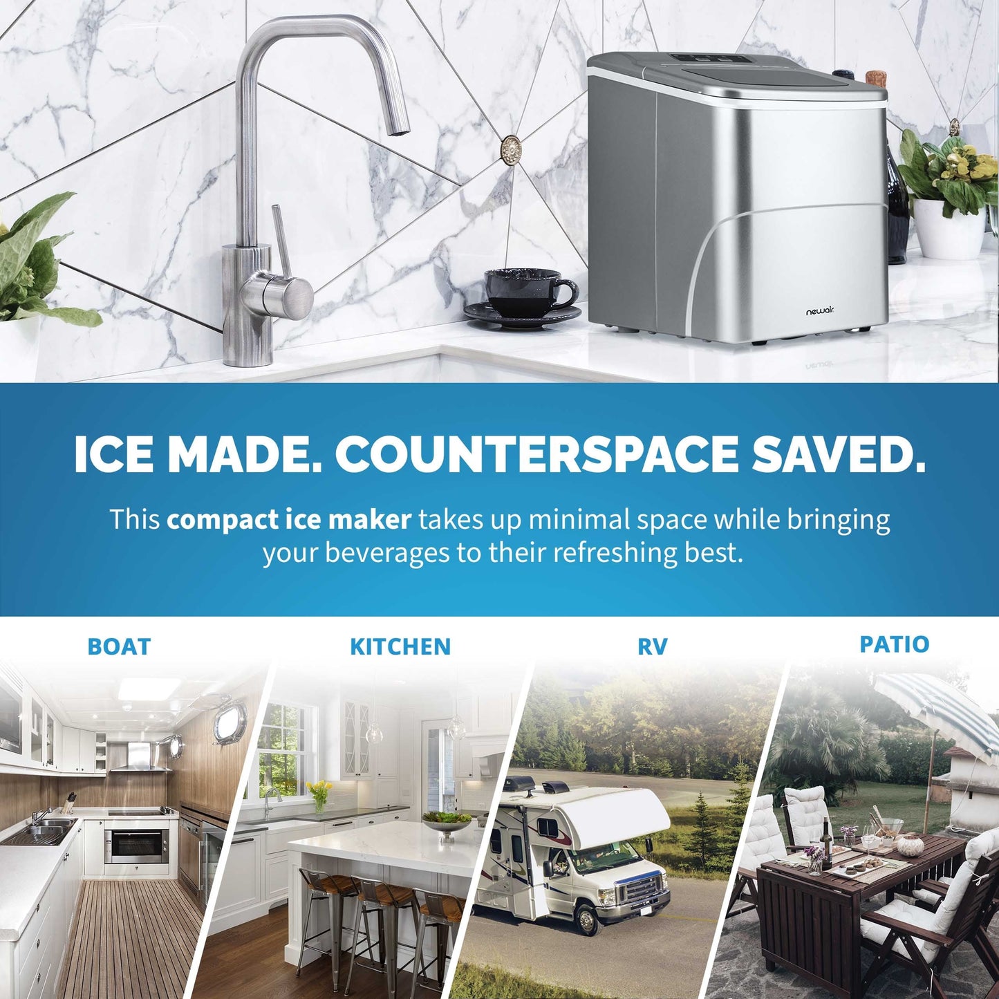Newair 26 lbs. Countertop Ice Maker, Portable and Lightweight, Intuitive Control, Large or Small Ice Size, BPA Free Parts