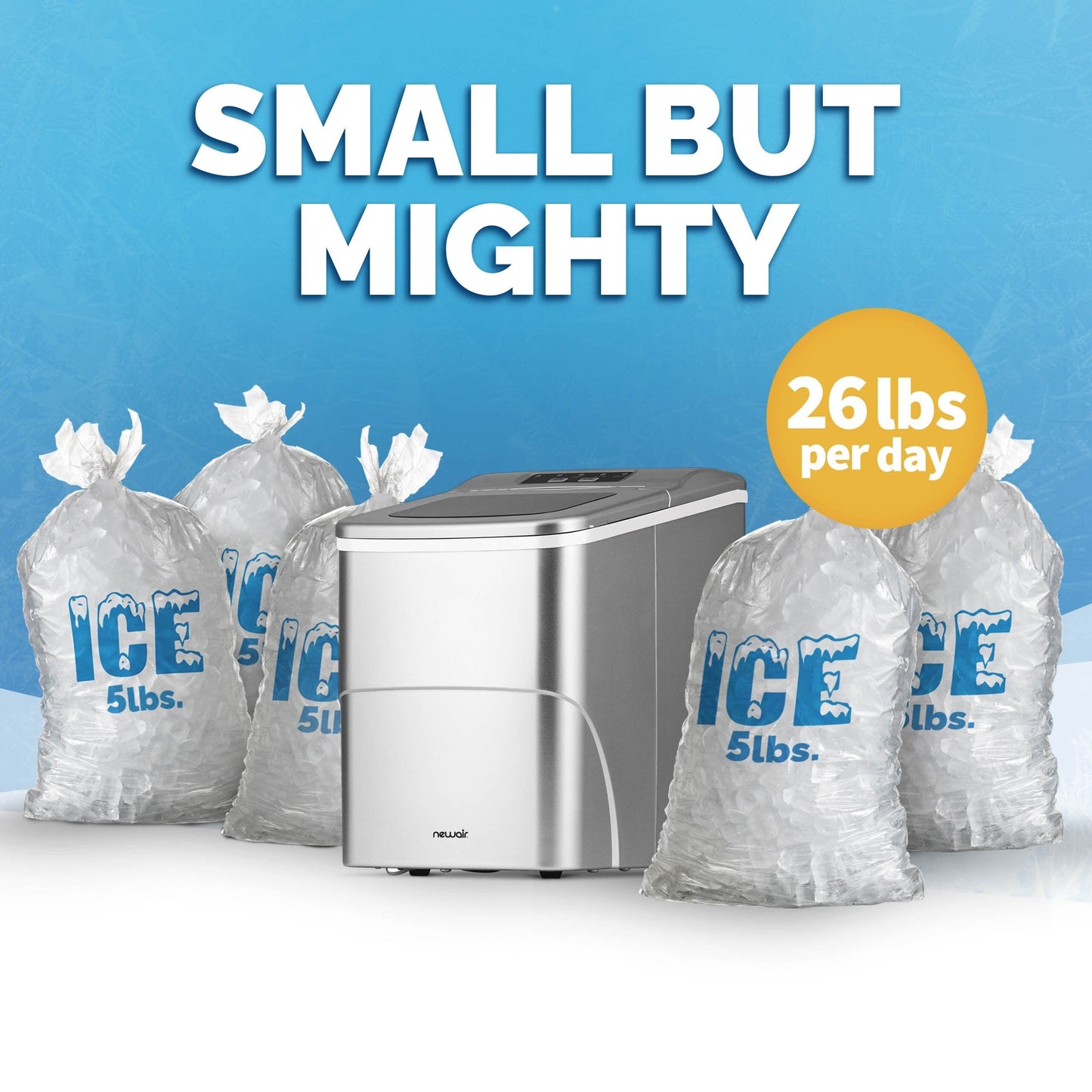 Newair 26 lbs. Countertop Ice Maker, Portable and Lightweight, Intuitive Control, Large or Small Ice Size, BPA Free Parts